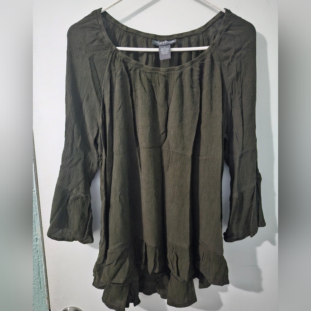 Dark Green Flowy Blouse